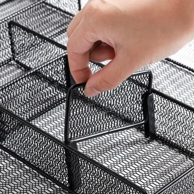Alt view image 4 of 7 - 2 Pack Mesh Desk Drawer Organizer, 16.1"x12.2"x2" Large Desk Organizer Tray with 2 Removable Dividers, 6 Compartment Metal Organizers for Home, Office, Makeup & Vanity