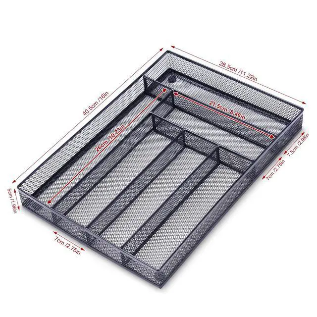 Alt view image 7 of 7 - Desk Drawer Organizer with 6 Compartments, Mesh Drawer Organizer Tray for Stationery, Office Supplies Desktop Storage, Black
