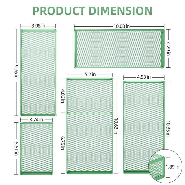 Alt view image 2 of 7 - 5 Pack Desk Drawer Organizer Set, Mesh Drawer Storage Trays with 1 Adjustable Divider, Desk Organizers and Accessories, 5 PCS Drawer for Office Supplies, Makeup & Vanity (Green)
