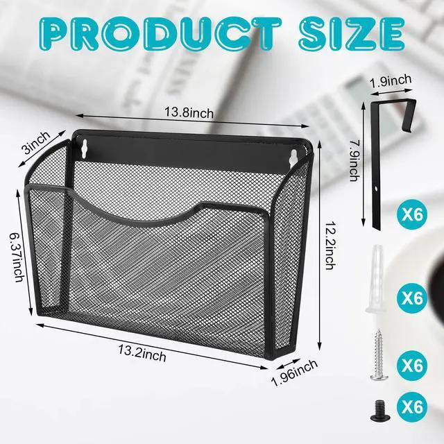 Alt view image 2 of 7 - 3 Pcs Mesh Letter Wall File Folder Cubicle File Holder Hanging Wall Mounted File Holder 3 Pocket Vertical File Organizer for Office Home Room Storage Basket(13.19 x 12.2 x 3.07 Inch,Black)