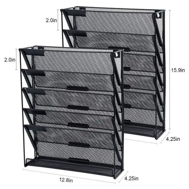 Alt view image 2 of 6 - 2 Pack Wall File Organizer, 6-Tier Wall Mount Paper Holder Vertical File Rack for Office Home, Black.