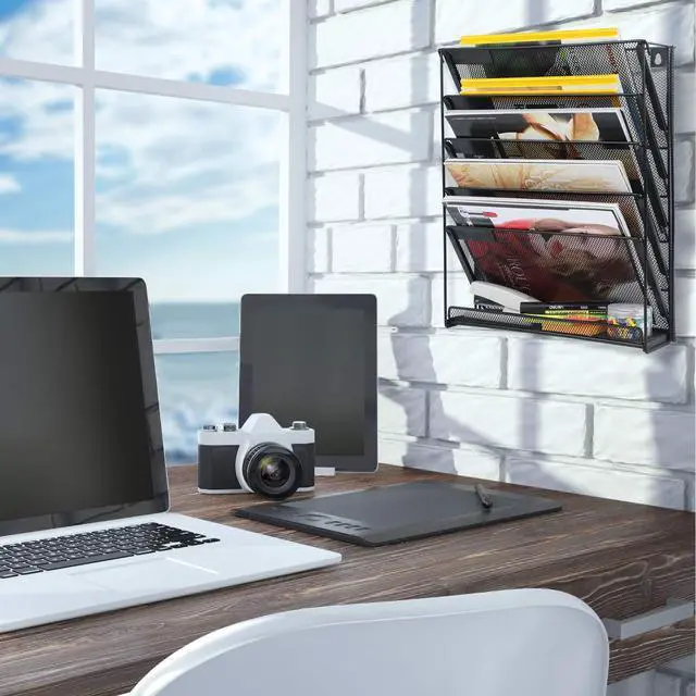 Alt view image 6 of 6 - 2 Pack Wall File Organizer, 6-Tier Wall Mount Paper Holder Vertical File Rack for Office Home, Black.