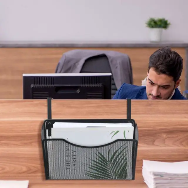 Alt view image 6 of 7 - 3 Pcs Mesh Letter Wall File Folder Cubicle File Holder Hanging Wall Mounted File Holder 3 Pocket Vertical File Organizer for Office Home Room Storage Basket(13.19 x 12.2 x 3.07 Inch,Black)