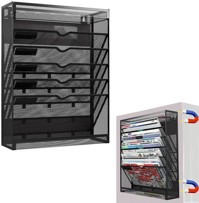 Main image of 7-Tier Magnetic File Holder, No Drilling Wall File Organizer, Hanging File Organizer, Vertical Holder Rack for File Cabinets, Whiteboard, Refrigerator