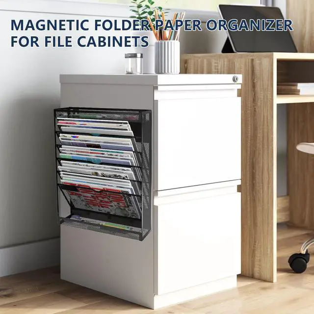 Alt view image 2 of 7 - 7-Tier Magnetic File Holder, No Drilling Wall File Organizer, Hanging File Organizer, Vertical Holder Rack for File Cabinets, Whiteboard, Refrigerator