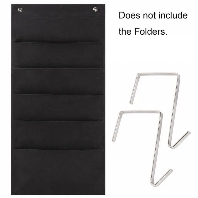 Alt view image 2 of 6 - Hanging Wall File Organizer, 5 Pocket, Black Wall Storage Pocket Charts with 2 Hangers, Oxford Cloth Storage Pocket, Over The Door File Organizer, Great for Classroom, Home or Office Use (5 Pocket)
