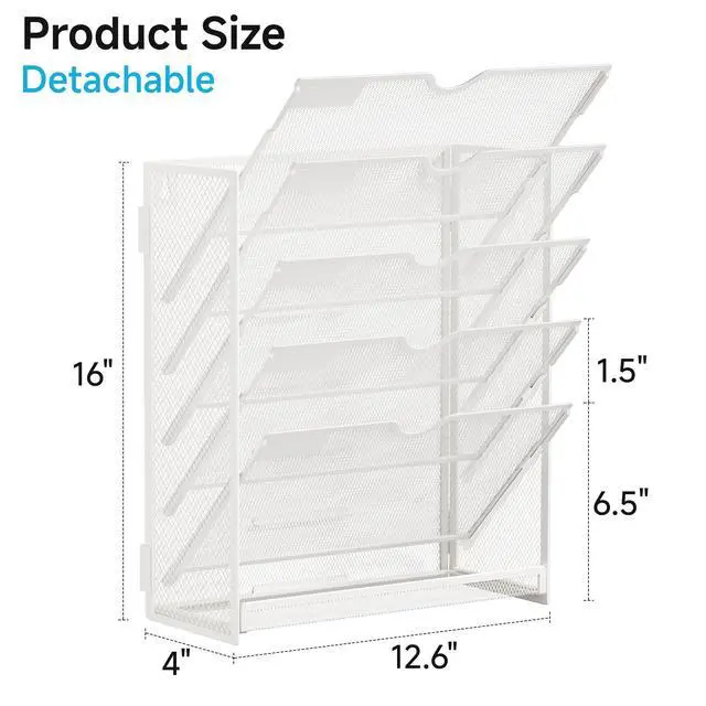 Alt view image 2 of 7 - 6-Tier Hanging File Organizer, Wall Mount File Holder for Mails Folders Papers Magazine Organization, Vertical Document Organizer for Office Home - (White)