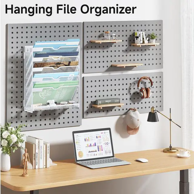 Alt view image 6 of 7 - 6-Tier Hanging File Organizer, Wall Mount File Holder for Mails Folders Papers Magazine Organization, Vertical Document Organizer for Office Home - (White)