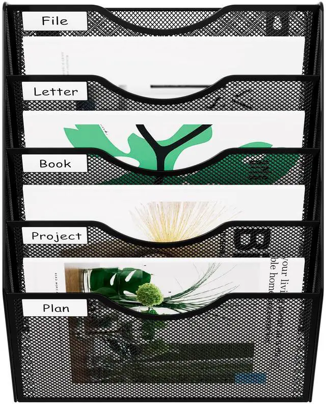 Alt view image 7 of 7 - Wall File Organizer 5 Tier Hanging Paper Folder Holder, Zero Assembly Metal Mesh Wall Mounted Mail Organizer for Office Home Classroom Narrow Spaces, Black