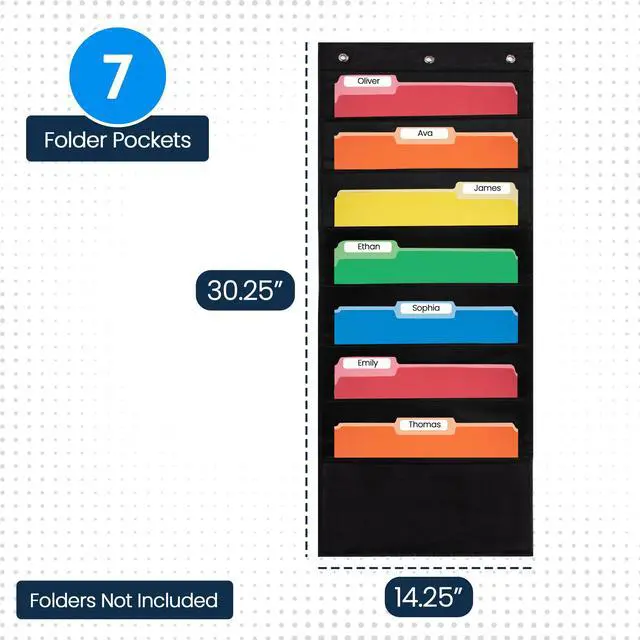 Alt view image 3 of 6 - 7 Pocket File Pocket Chart, Black, Tall - Versatile Wall Hanging File Folder Organizer for Classroom, Office, Home, and More - Wall Folder Organizer - 7 Pockets