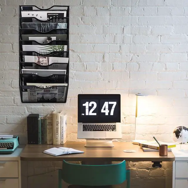 Alt view image 3 of 6 - 8 Pocket Mesh Hanging Wall File Organizer, Wall Mounted Mail Paper Document Folder Holder, Clipboard Storage Organization Magazine Rack with Nametag Label for Office Home School, Black