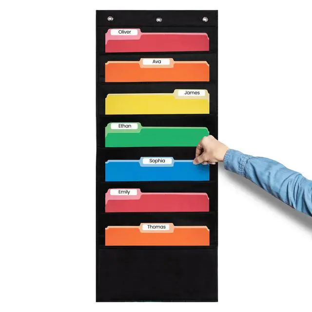 Alt view image 2 of 6 - 7 Pocket File Pocket Chart, Black, Tall - Versatile Wall Hanging File Folder Organizer for Classroom, Office, Home, and More - Wall Folder Organizer - 7 Pockets