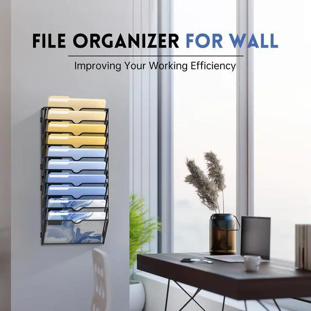 Alt view image 5 of 6 - 10 Tier Wall File Organizer, Hanging File Organizer for Papers Folders Clipboard Magazine, Mail Organizer Wall Mounted for Office Home School Classroom, Assembly Needed, Black