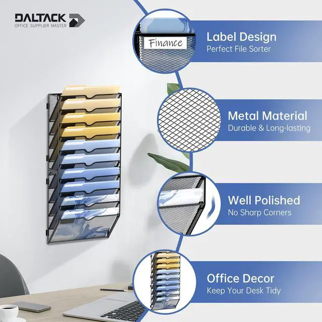 Alt view image 3 of 6 - 10 Tier Wall File Organizer, Hanging File Organizer for Papers Folders Clipboard Magazine, Mail Organizer Wall Mounted for Office Home School Classroom, Assembly Needed, Black