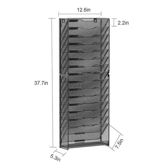 Alt view image 3 of 6 - 16 Tier Wall File Organizer Hanging Wall File Holder Wall Mount Paper Folder Organizer, Magazine Rack, Mesh Made,Black