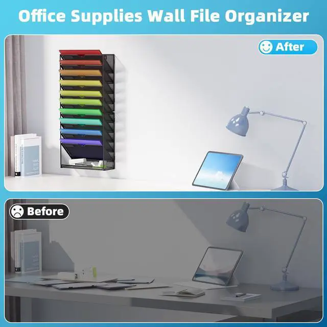 Alt view image 6 of 7 - Wall File Holder 11-Tier Hanging Wall File Organizer, for Papers, Files Clipboard & Magazine Organizer, Wall Mount File Holder Great for Office Home (Black)