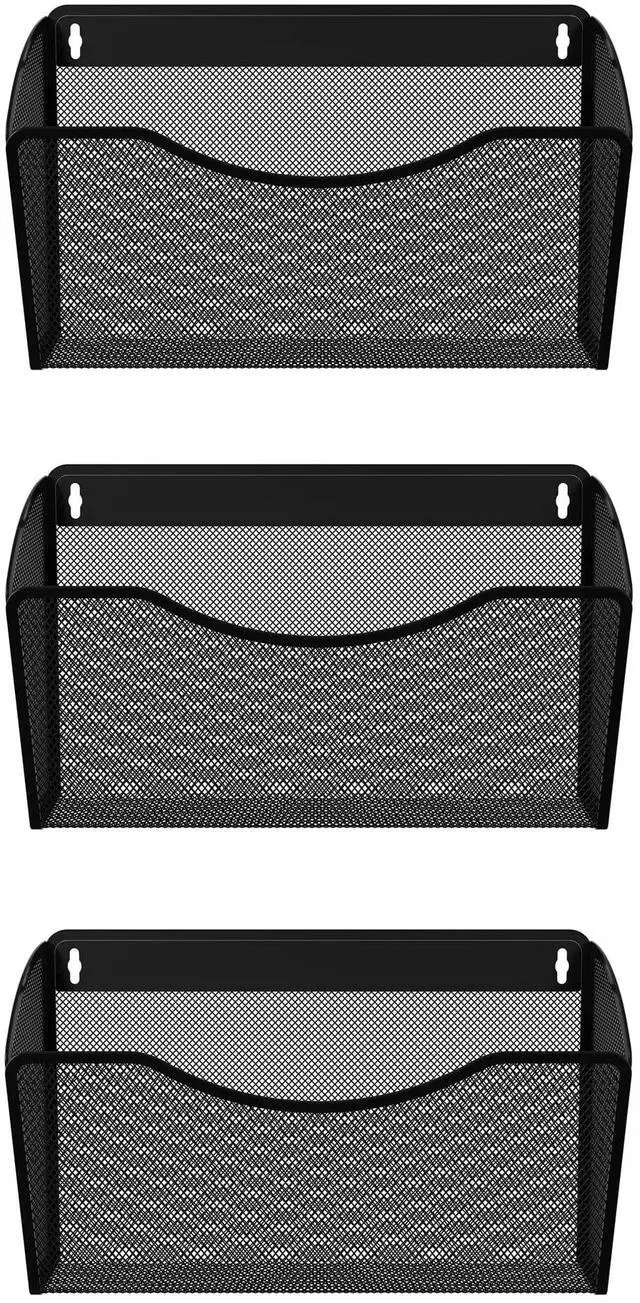 Alt view image 2 of 7 - Wall File Organizer 3 Pack, Hanging File Organizer Wall Mount, Metal Mesh Folder Holder for Letter/A4 Papers, Mail Sorter for Office, Classroom, Home, Black