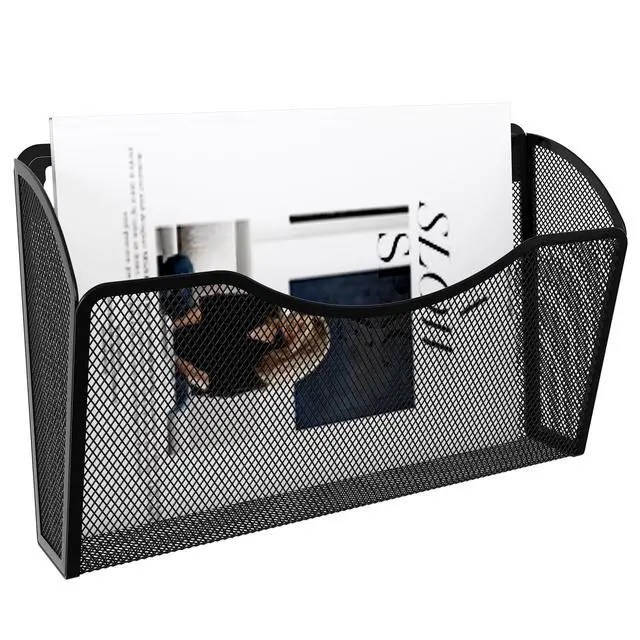 Alt view image 2 of 7 - Wall File Organizer, Metal Mesh Hanging File Folder Holder for Letter/A4 Size Folders, Vertical Wall Mount Mail Sorter for Office Paperwork, Classroom, Black