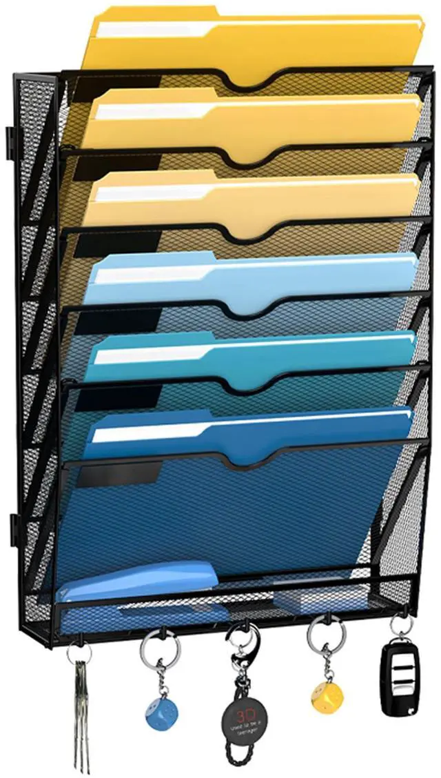 Main image of 7-Tier Mesh Wall File Holder, Hanging Wall File Organizer, Office Organization for Papers, Mails, Folders, Files Clipboard Magazine Rack, Black