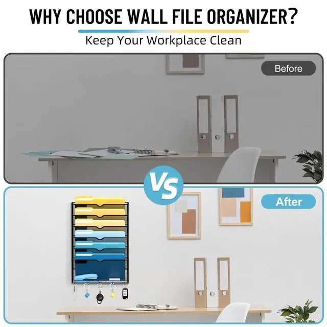 Alt view image 7 of 7 - 7-Tier Mesh Wall File Holder, Hanging Wall File Organizer, Office Organization for Papers, Mails, Folders, Files Clipboard Magazine Rack, Black