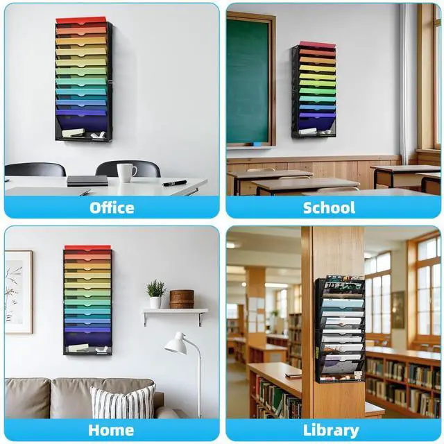 Alt view image 7 of 7 - Wall File Holder 11-Tier Hanging Wall File Organizer, for Papers, Files Clipboard & Magazine Organizer, Wall Mount File Holder Great for Office Home (Black)