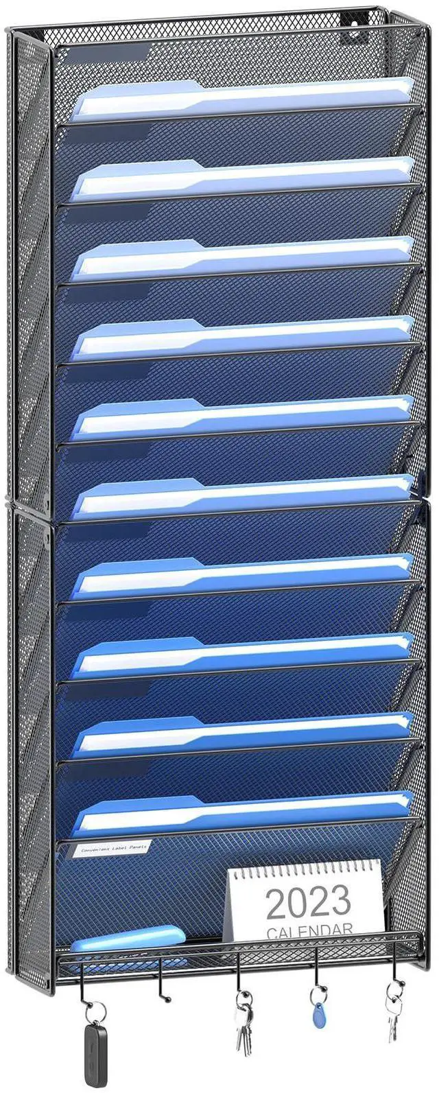 Main image of Hanging Wall File Organizer with Hooks, 12 Tier Vertical Wall Mount File Holder, File Folder Wall Organizer for Office