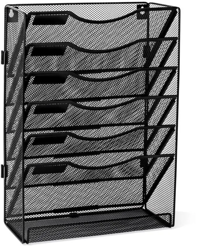 Alt view image 3 of 7 - Wall File Holder Organizer 7 Tier Mesh Hanging Wall Mounted Document Paper Folder Filing Magazine Rack with Nametag Label for Office Home School, Black