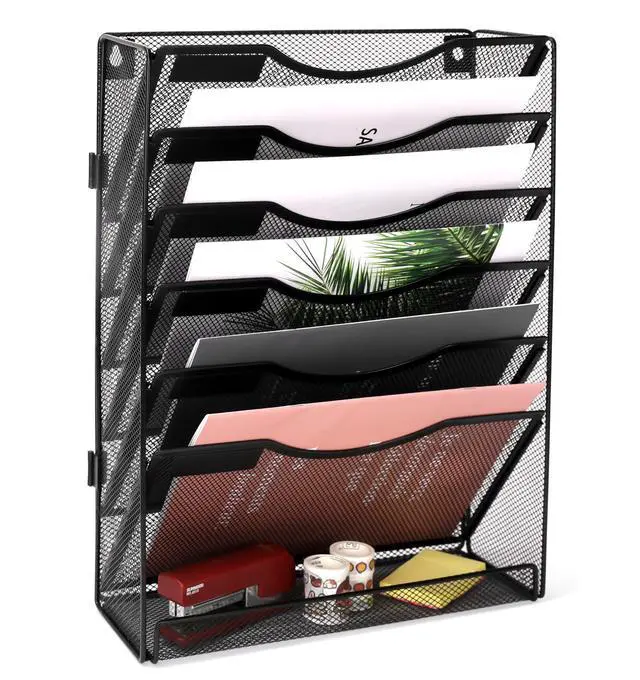 Alt view image 2 of 7 - Wall File Holder Organizer 7 Tier Mesh Hanging Wall Mounted Document Paper Folder Filing Magazine Rack with Nametag Label for Office Home School, Black