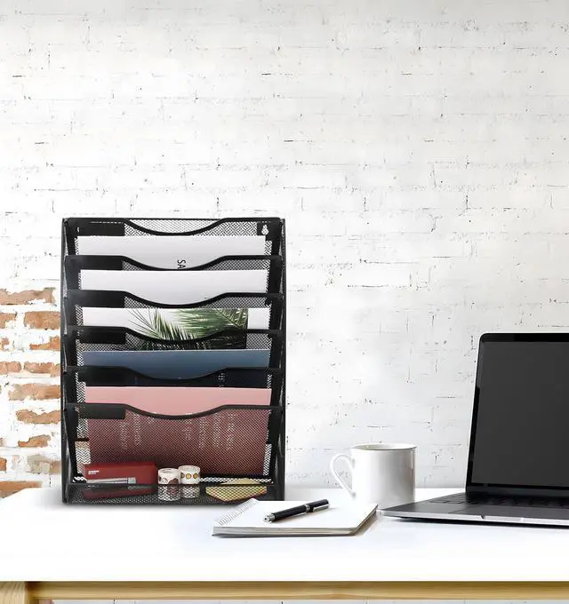 Alt view image 4 of 7 - Wall File Holder Organizer 7 Tier Mesh Hanging Wall Mounted Document Paper Folder Filing Magazine Rack with Nametag Label for Office Home School, Black