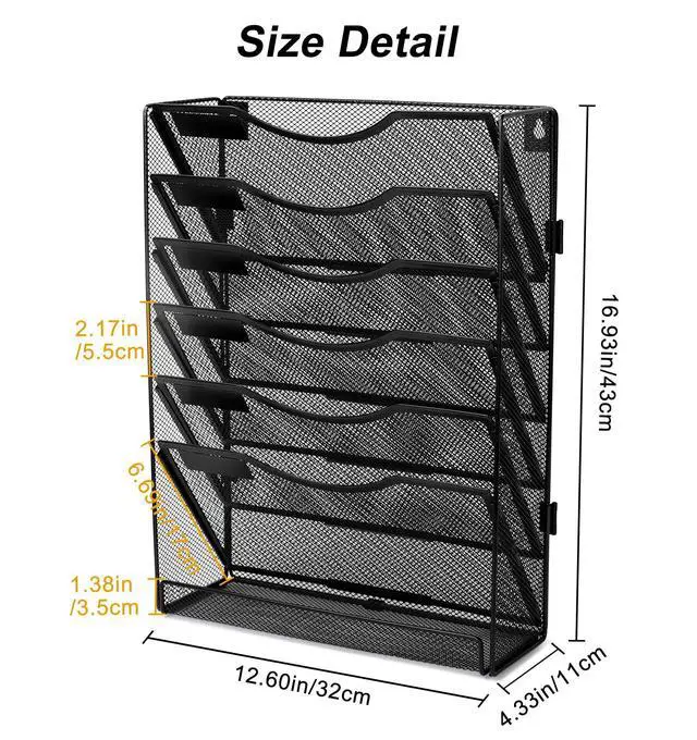 Alt view image 7 of 7 - Wall File Holder Organizer 7 Tier Mesh Hanging Wall Mounted Document Paper Folder Filing Magazine Rack with Nametag Label for Office Home School, Black