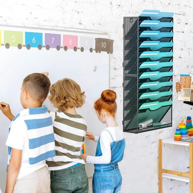 Alt view image 7 of 7 - 11-Tier Wall File Organizer Hanging Wall File Holder Wall Mount Paper Folder Organize, Mesh Magazine Document Mail Organizer Wall Organizer for Office School Home, Black