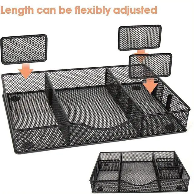 Alt view image 2 of 6 - Desk Drawer Organizer Tray, Metal Mesh Drawer Organizers Office, 6 Adjustable Compartment, Desk Organizer Tray for Home Office 12.87L x 8.73D x 1.96H inch, Black, 1PC Medium