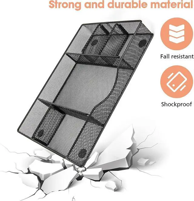 Alt view image 3 of 6 - Desk Drawer Organizer Tray, Metal Mesh Drawer Organizers Office, 6 Adjustable Compartment, Desk Organizer Tray for Home Office 12.87L x 8.73D x 1.96H inch, Black, 1PC Medium