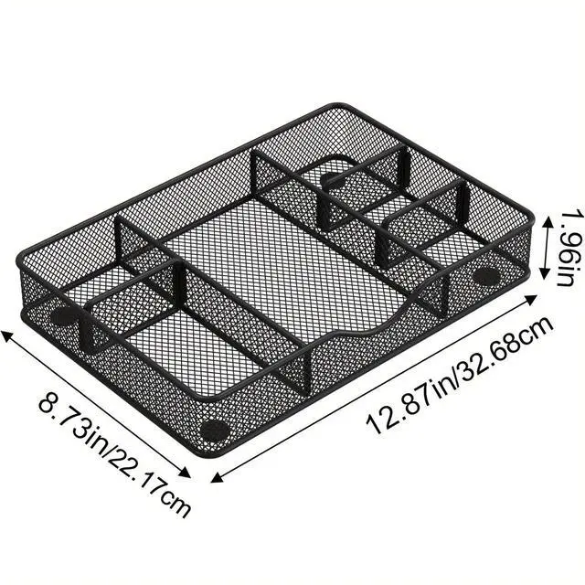 Alt view image 4 of 6 - Desk Drawer Organizer Tray, Metal Mesh Drawer Organizers Office, 6 Adjustable Compartment, Desk Organizer Tray for Home Office 12.87L x 8.73D x 1.96H inch, Black, 1PC Medium