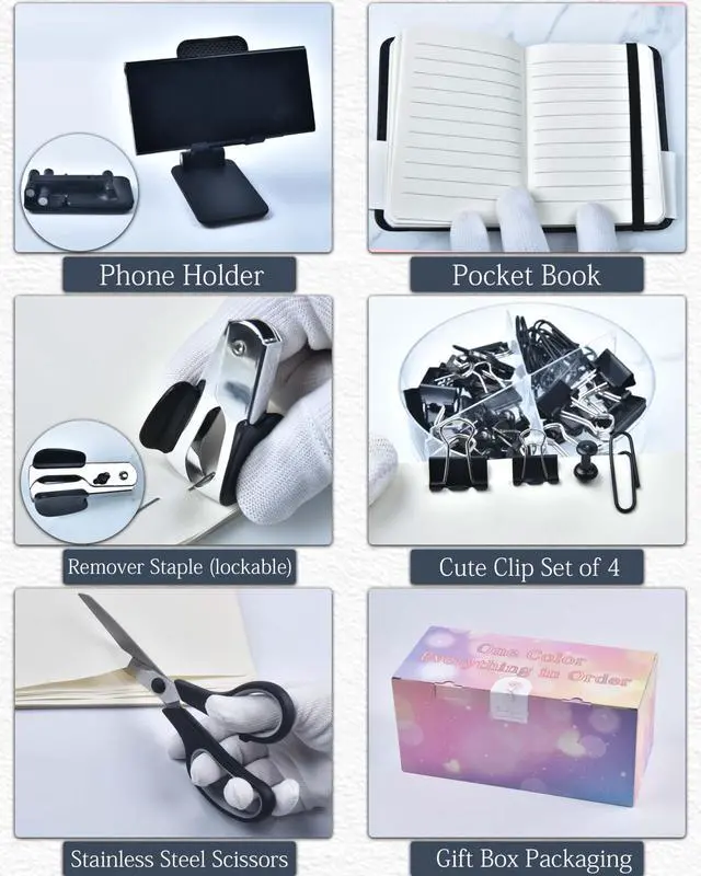 Alt view image 4 of 7 - 20Pcs Black Desk Organizers and Accessories With Mesh Desk Organizer and 360°Rotating Pen Holder and a Lot of Office Black Office Supplies Beautifully Presented in a Gift Box