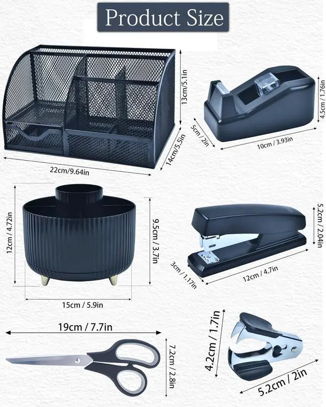 Alt view image 5 of 7 - 20Pcs Black Desk Organizers and Accessories With Mesh Desk Organizer and 360°Rotating Pen Holder and a Lot of Office Black Office Supplies Beautifully Presented in a Gift Box