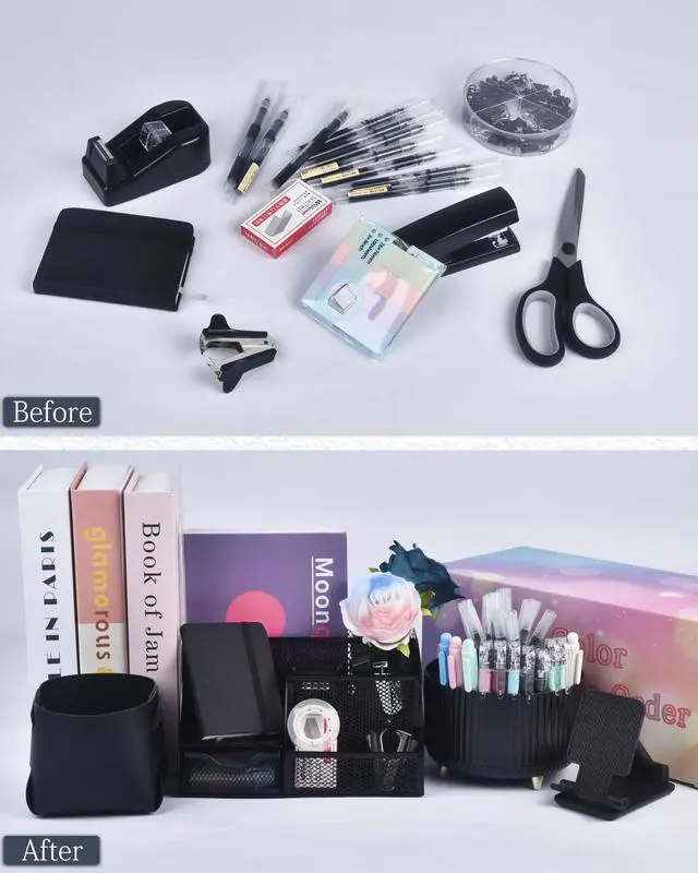 Alt view image 7 of 7 - 20Pcs Black Desk Organizers and Accessories With Mesh Desk Organizer and 360°Rotating Pen Holder and a Lot of Office Black Office Supplies Beautifully Presented in a Gift Box