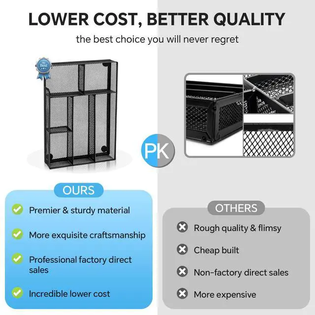 Alt view image 4 of 7 - Desk Drawer Organizer, Office Drawer Divider Organizer Tray with 6 Compartments, Metal Mesh Desktop Organization and Accessories for Stationery Makeup Kitchen Toolroom School Office, 12.6x8.27x1.6 in