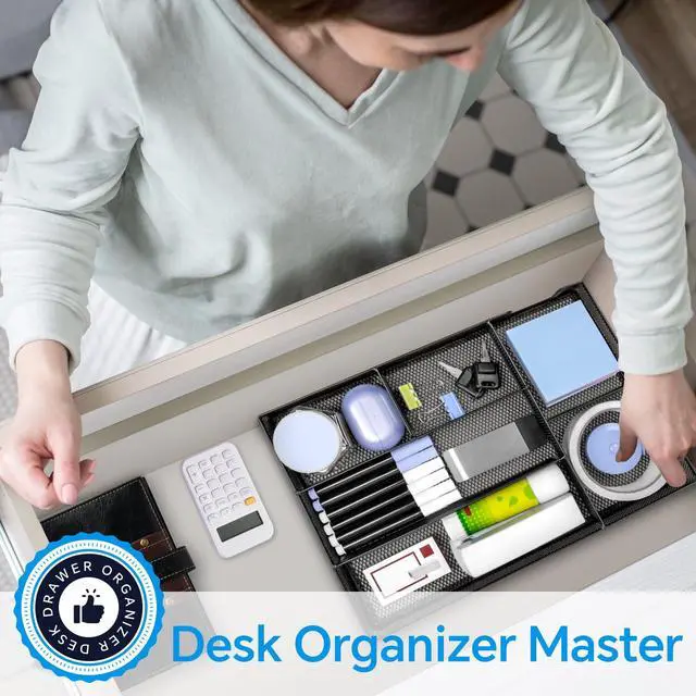 Alt view image 6 of 7 - Desk Drawer Organizer, Office Drawer Divider Organizer Tray with 6 Compartments, Metal Mesh Desktop Organization and Accessories for Stationery Makeup Kitchen Toolroom School Office, 12.6x8.27x1.6 in