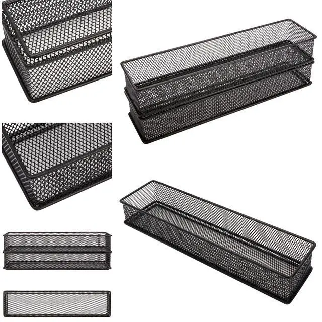 Alt view image 3 of 7 - Mesh Stackable Drawer Cabinet and Shelf Organizer Bins Storage Basket School Office Supply Holder Tray- Set of 2 (Black, 3x12x2 Inch)