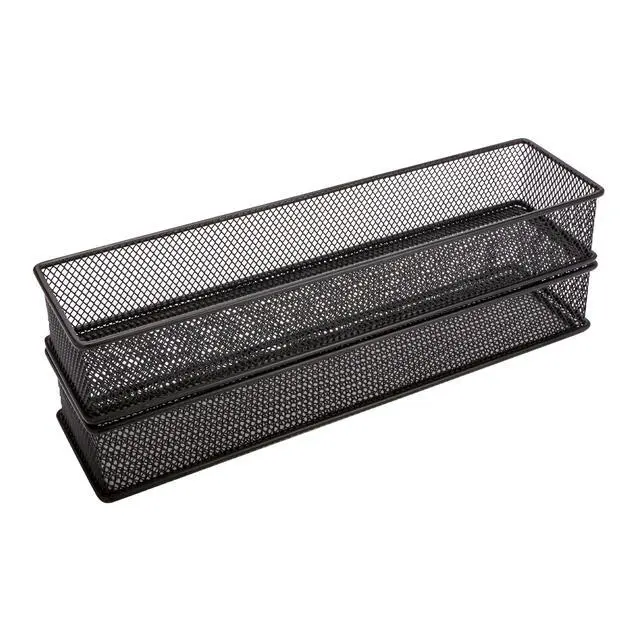 Alt view image 2 of 7 - Mesh Stackable Drawer Cabinet and Shelf Organizer Bins Storage Basket School Office Supply Holder Tray- Set of 2 (Black, 3x12x2 Inch)