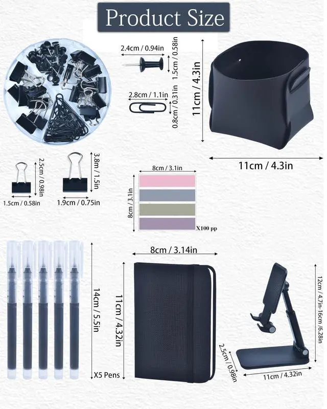 Alt view image 6 of 7 - 20Pcs Black Desk Organizers and Accessories With Mesh Desk Organizer and 360°Rotating Pen Holder and a Lot of Office Black Office Supplies Beautifully Presented in a Gift Box