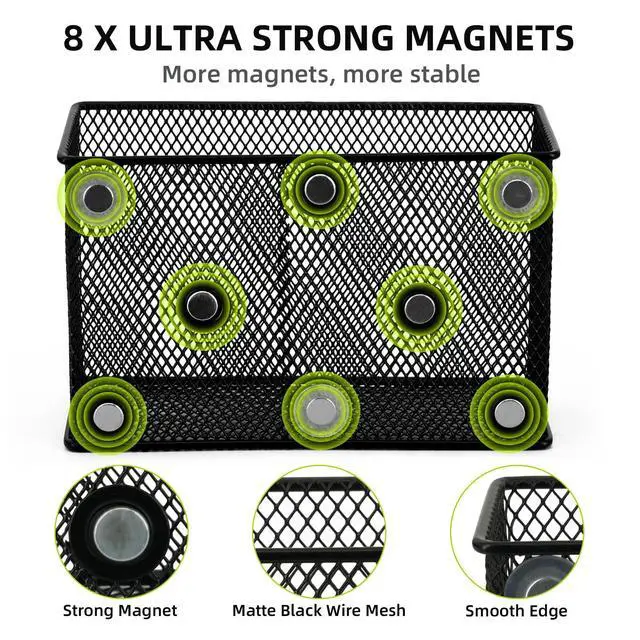 Alt view image 3 of 7 - Magnetic Locker Shelf Organizer, Pencil Holder, Metal Storage Basket for Whiteboard, Refrigerator, Ideal Cabinet for School, Black (Pack of 3)