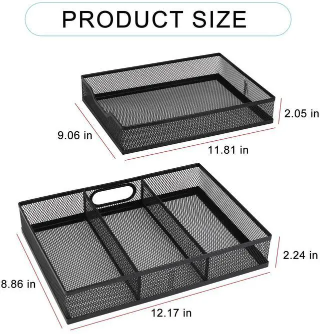 Alt view image 2 of 7 - Office Drawer Organizer, 2 Pack Metal Mesh Desk Draw Divider, Versatile Desktop Organizer Tray to Keep Supplies Tidy and Easy to Access, Stackable A4 Paper Holder Tray