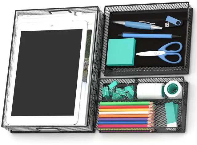 Main image of Desk Drawer Organizer Set, 3 Pcs Metal Mesh Office Drawer Organizers, Paper Organizer Letter Tray for Desk, Junk Drawer Organizer for Office, Kitchen, Makeup, Vanity