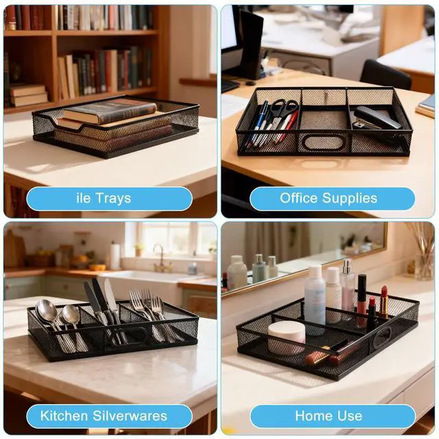 Alt view image 4 of 7 - Office Drawer Organizer, 2 Pack Metal Mesh Desk Draw Divider, Versatile Desktop Organizer Tray to Keep Supplies Tidy and Easy to Access, Stackable A4 Paper Holder Tray