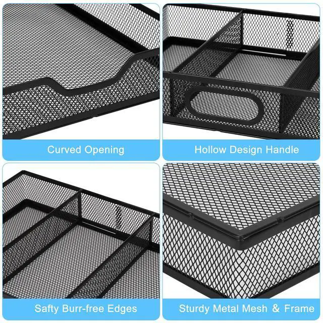 Alt view image 3 of 7 - Office Drawer Organizer, 2 Pack Metal Mesh Desk Draw Divider, Versatile Desktop Organizer Tray to Keep Supplies Tidy and Easy to Access, Stackable A4 Paper Holder Tray