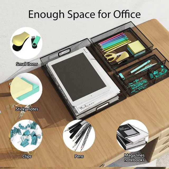 Alt view image 5 of 7 - Desk Drawer Organizer Set, 3 Pcs Metal Mesh Office Drawer Organizers, Paper Organizer Letter Tray for Desk, Junk Drawer Organizer for Office, Kitchen, Makeup, Vanity