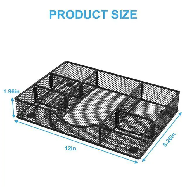 Alt view image 2 of 6 - Desk Drawer Organizer Tray, Metal Mesh Drawer Organizers Office, 6 Adjustable Compartment, Desk Organizer Tray for Home Office 12 x 8.26 x 1.96 inch, Black, 1 Pack