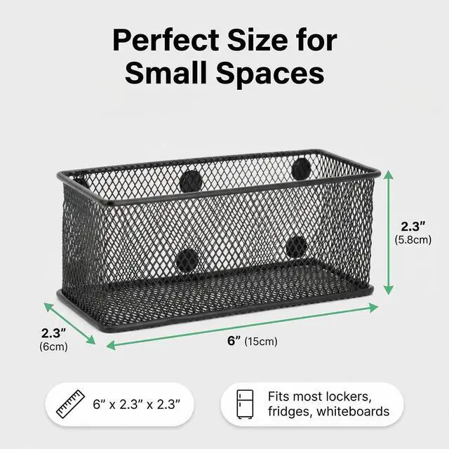 Alt view image 3 of 7 - Magnetic Locker Organizer and Accessories, Wire Mesh Magnetic Storage Baskets, Magnetic Pencil Holder for Dry Erase Markers, Fridge, Whiteboard, School Locker, Pack of 3, Black